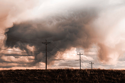 Rainstorm Clouds Twirl Beyond Powerlines (Orange Tone)