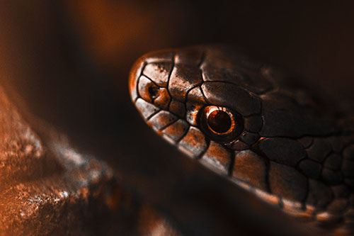 Scared Garter Snake Makes Appearance (Orange Tone Photo)