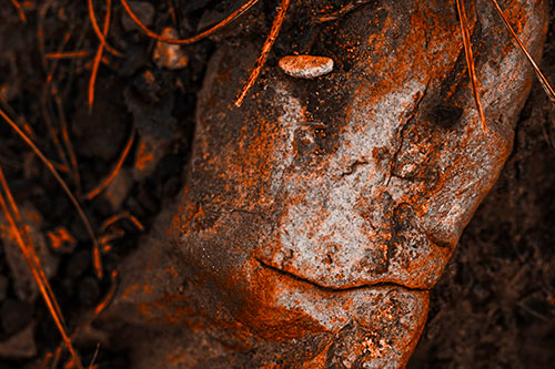 Smirking Battered Rock Face (Orange Tone Photo)