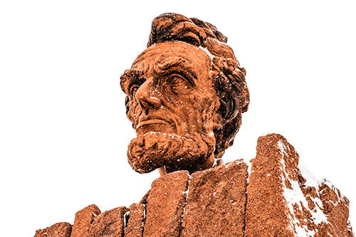 Snow Covering Presidents Statue (Orange Tone Photo)
