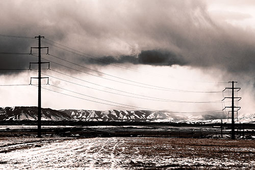 Snowstorm Brews Beyond Powerlines (Orange Tone Photo)