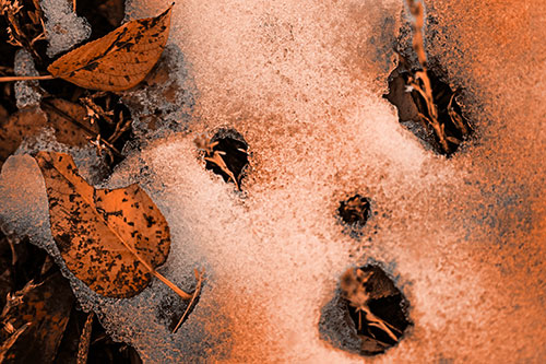 Stem Shocked Snow Face Among Fallen Leaves (Orange Tone Photo)