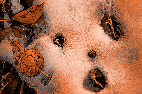 Stem Shocked Snow Face Among Fallen Leaves (Orange Tone)