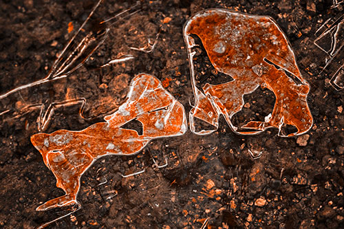 Translucent Frozen Big Eyed Alien Ice Bubble Figure Atop River (Orange Tone Photo)
