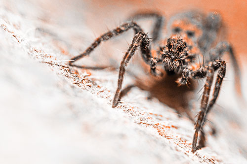 Wolf Spider Watching Among Sloping Rock (Orange Tone)