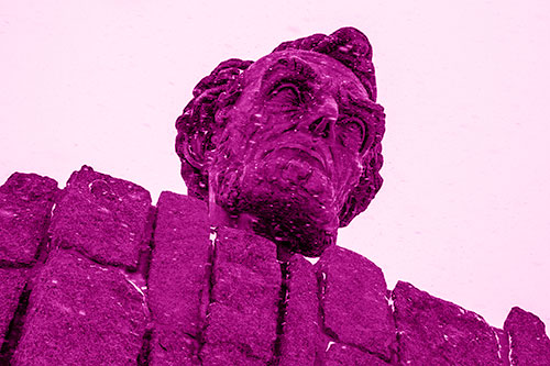 Blowing Snow Across Presidential Statue Head (Pink Shade Photo)