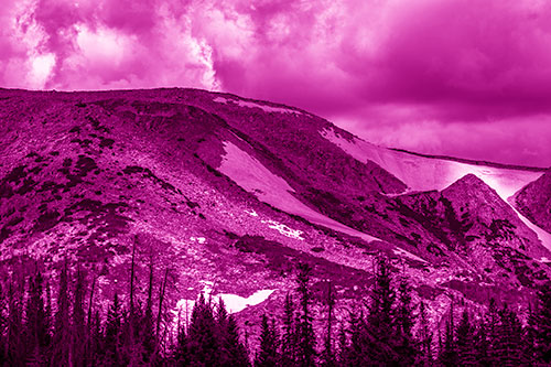 Clouds Cover Melted Snowy Mountain Range (Pink Shade Photo)