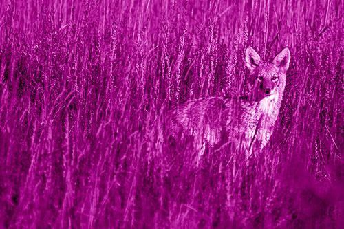 Coyote Watches Among Feather Reed Grass (Pink Shade Photo)