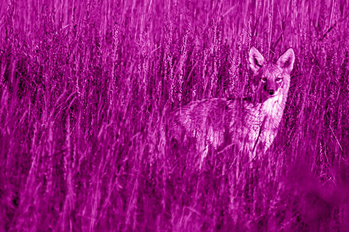 Coyote Watches Among Feather Reed Grass (Pink Shade)