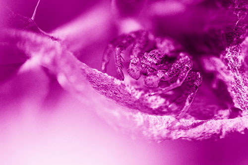 Crab Spider Cowers Among Leaf Petal (Pink Shade)