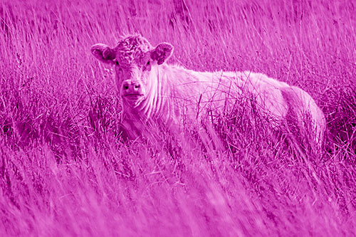 Curious Cow Awakens From Nap (Pink Shade Photo)