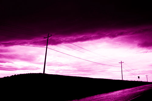 Dark Storm Clouds Overcast Powerlines (Pink Shade Photo)