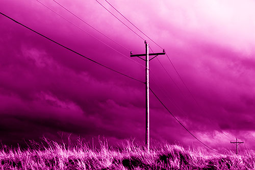 Dark Thunderstorm Clouds Over Powerline (Pink Shade Photo)