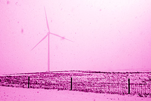 Fenced Wind Turbine Among Blowing Snow (Pink Shade)