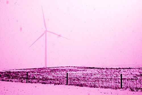 Fenced Wind Turbine Among Blowing Snow (Pink Shade Photo)