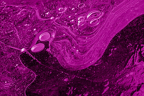 Frozen Bubble Clusters Among Twirling River Ice (Pink Shade Photo)