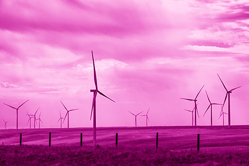 Gloomy Clouds Overcast Wind Turbine Pasture (Pink Shade Photo)