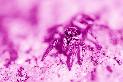 Hairy Jumping Spider Enjoying Sunshine (Pink Shade Photo)