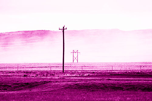 Heavy Fog Hiding Mountain Range Behind Powerlines (Pink Shade Photo)