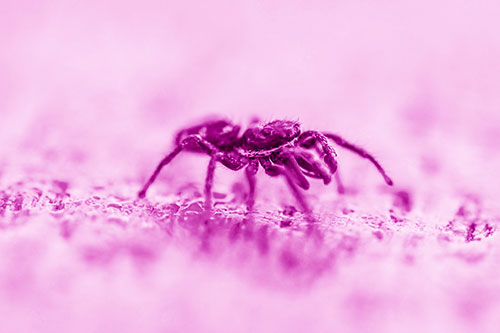 Jumping Spider Crawling Along Flat Terrain (Pink Shade Photo)