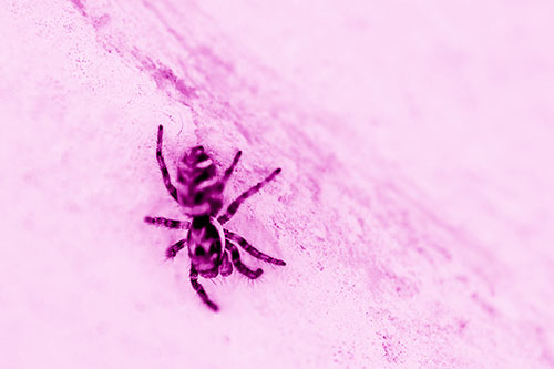 Jumping Spider Crawling Down Wood Surface (Pink Shade Photo)