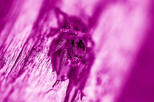 Jumping Spider Perched Among Wood Crevice (Pink Shade)