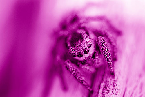 Jumping Spider Resting Atop Wood Stick (Pink Shade Photo)