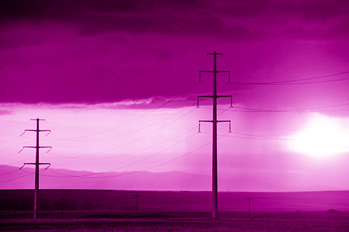 Mountain Rainstorm Sunset Beyond Powerlines (Pink Shade Photo)