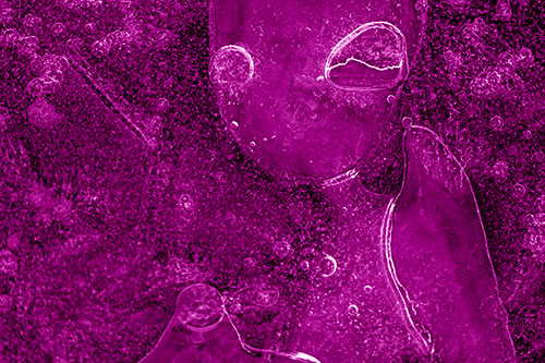 Mouthless Alien Ice Figure Forms Among Frozen River Water (Pink Shade)