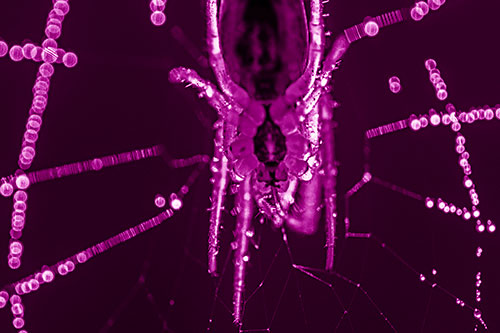 Orb Weaver Spider Dangling Downwards Among Web (Pink Shade Photo)