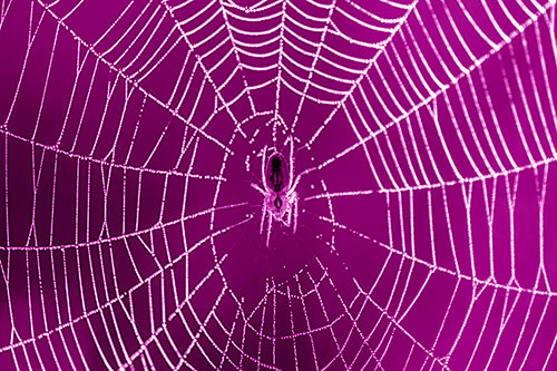 Orb Weaver Spider Rests Among Web Center (Pink Shade Photo)