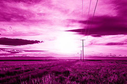 Powerline Prairie To Peak Sunset (Pink Shade Photo)