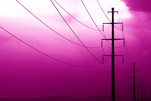 Powerlines Receding Into Thunderstorm (Pink Shade Photo)