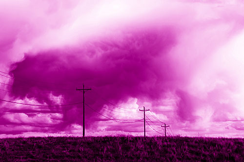Rainstorm Clouds Twirl Beyond Powerlines (Pink Shade Photo)