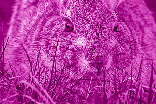 Resting Bunny Rabbit Watches Closely Among Grass Blades (Pink Shade)