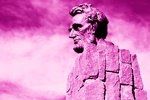 Sideways Presidential Statue Headshot Among Clouds (Pink Shade Photo)