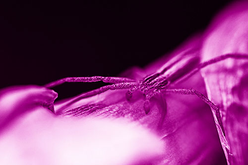 Slender Crab Spider Sprawled Out Among Plant (Pink Shade)