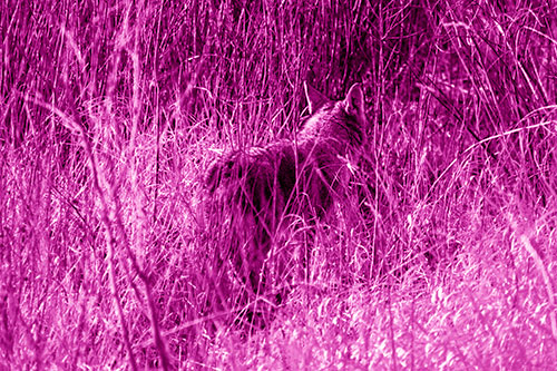 Sneaking Coyote Hunting Through Trees (Pink Shade Photo)