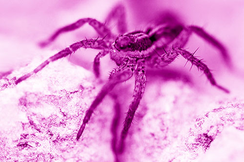Standing Wolf Spider Guarding Rock Top (Pink Shade)