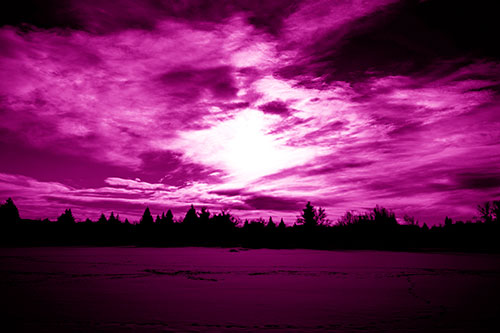Sun Vortex Illuminates Clouds Above Dark Lit Lake (Pink Shade Photo)