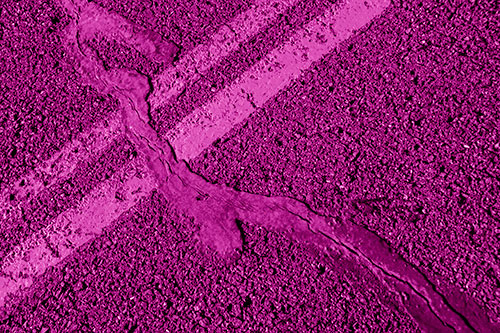 Tar Creeping Over Sidewalk Pavement Lane Marks (Pink Shade Photo)