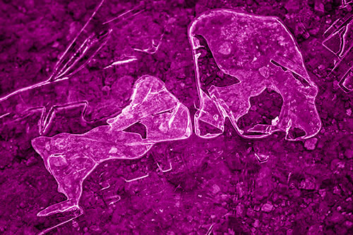 Translucent Frozen Big Eyed Alien Ice Bubble Figure Atop River (Pink Shade)
