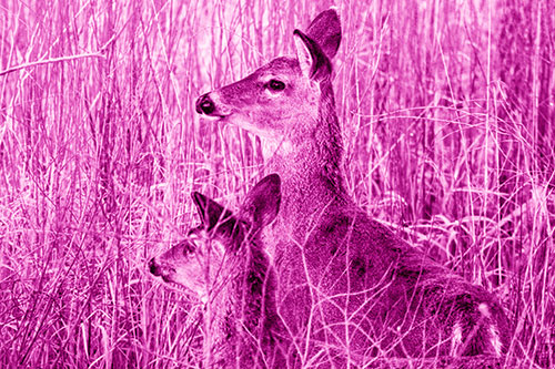 Two White Tailed Deer Scouting Terrain (Pink Shade Photo)