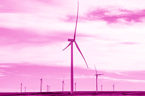 Wind Turbine Cluster Standing Tall Among Horizon (Pink Shade)