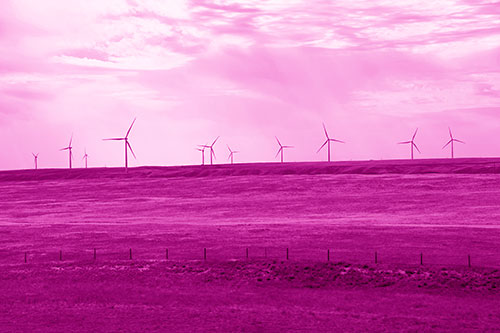 Wind Turbines Scattered Along Prairie Horizon (Pink Shade)
