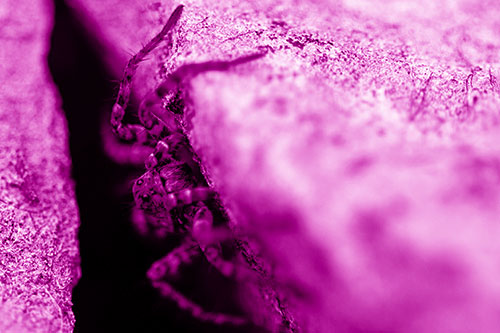 Wolf Spider Peeking Out Rock Crevice (Pink Shade)