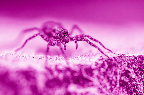 Wolf Spider Standing Along Rock Edge (Pink Shade)