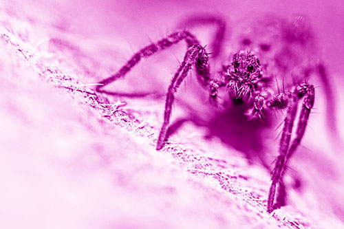 Wolf Spider Watching Among Sloping Rock (Pink Shade)