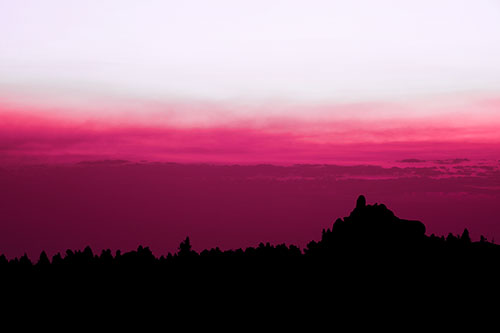 Blood Cloud Sunrise Behind Mountain Range Silhouette (Pink Tint Photo)