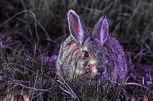 Bunny Rabbit Lying Down Among Grass (Pink Tint Photo)